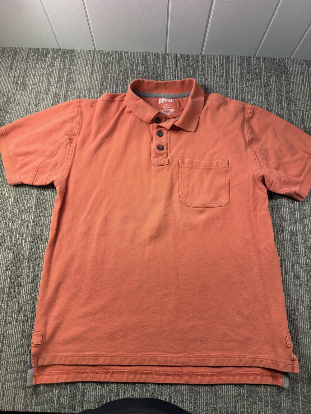 Duluth Trading Co. Polo Shirt Mens Medium Orange 100% Cotton Pocket Casual